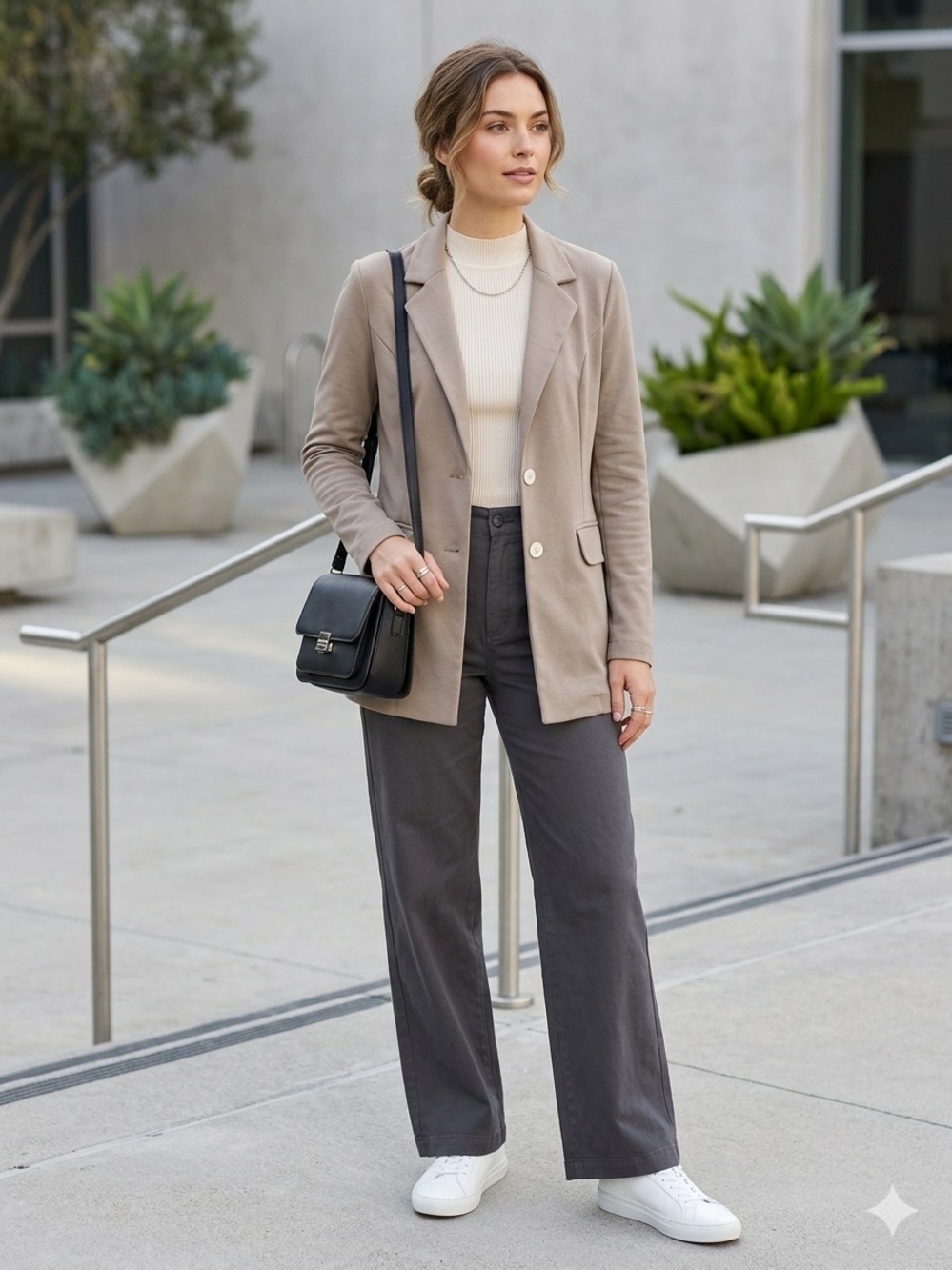 Sandrine Taupe Single-Breasted Tailored Blazer Size M 68% Rayón 28% Nylon